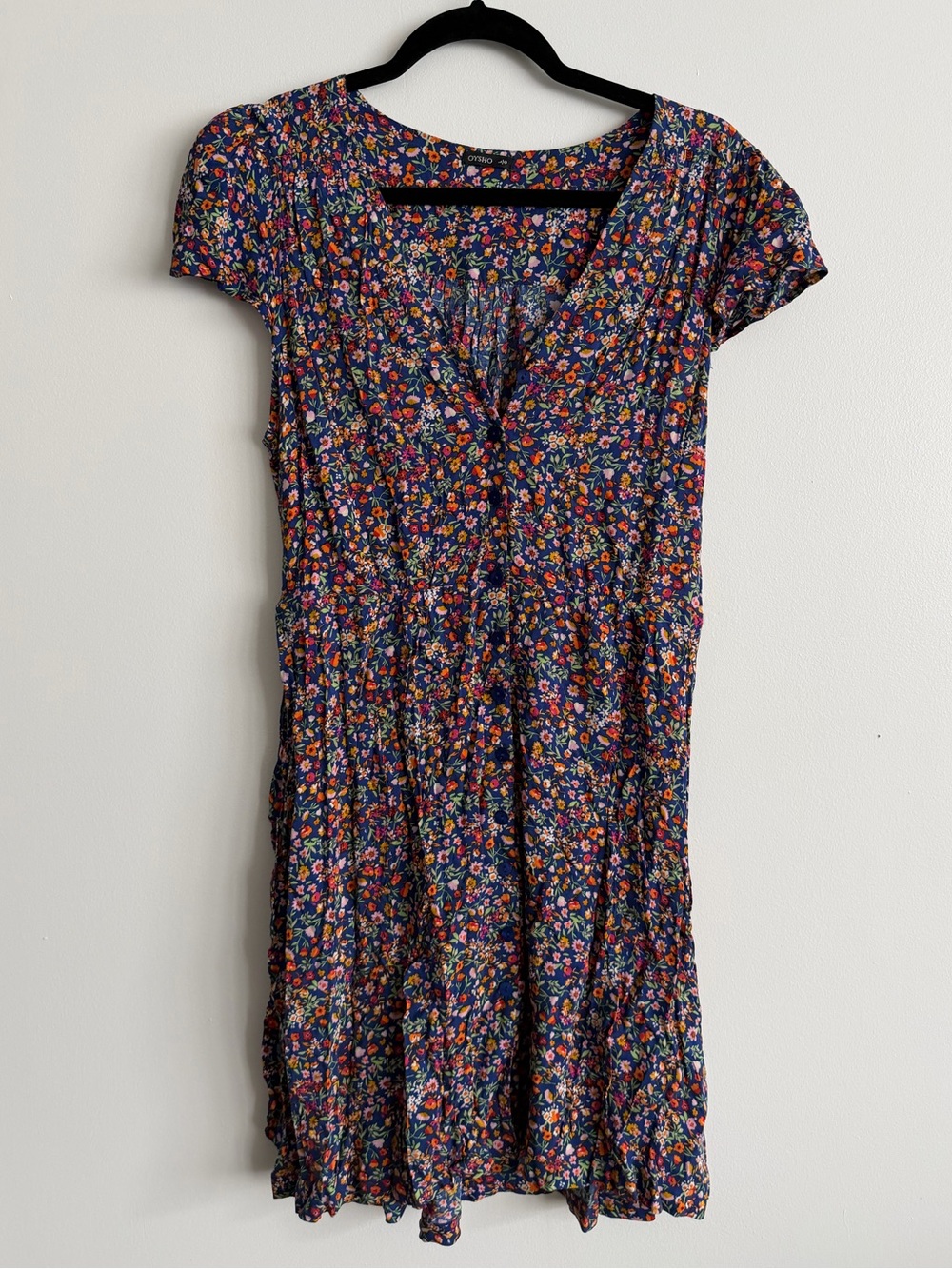 Blue Bright Floral Short-Sleeve Mini Dress